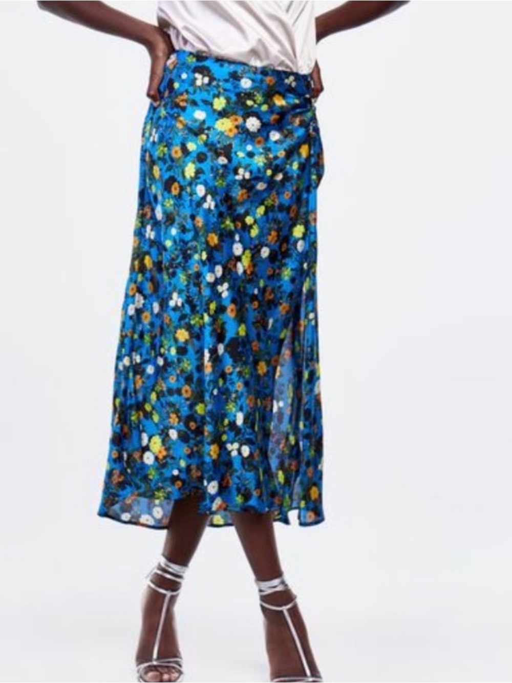 Zara Blue Floral Midi Skirt